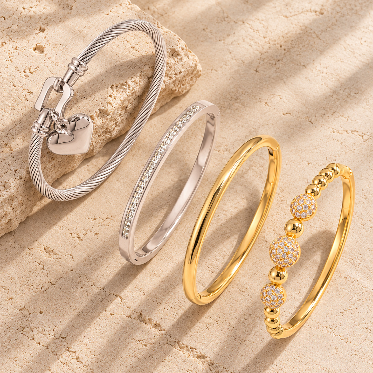 4pc Women's Bracelet Set with Copper and Stainless Steel